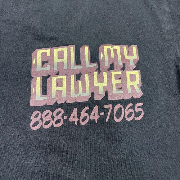 Market Shirt Mens Large Black Call My Lawyer Graphic Tee Made Pakistan Humor - Picture 3 of 10